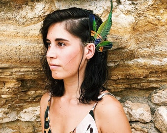 Feather earcuff burning man, festival jewellery, festival jewelry, accessory, party, bridal, wedding accessories