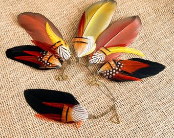 Sustainable Feather Ear Cuff & Earring Combo | Adjustable Fit | Handmade Boho Festival, Bridal Accessory