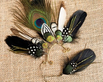 Recycled Feather Ear Cuff with Detachable Earring | Handmade Festival Jewelry