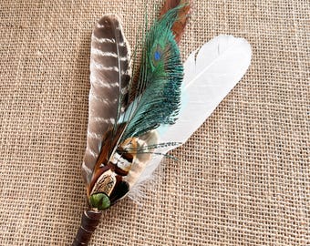Handmade Feather Smudge Wand | Recycled Leather, Meditation Ceremony