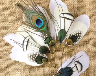 Delicate EarWing - splendido polsino da sposa realizzato con piume naturali di oca, pavone e fagiano d'argento / matrimonio alternativo / boho chic