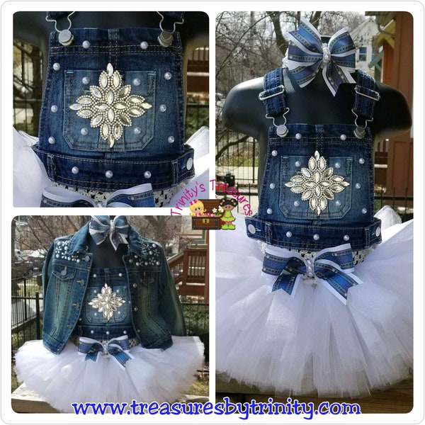 Denim Birthday Outfit, Overall Tutu, Diamonds & Pearls Outfit, Distressed Denim,Jean Jacket,Birthday Shirt,Tutu Dress, Denim Diamonds Outfit