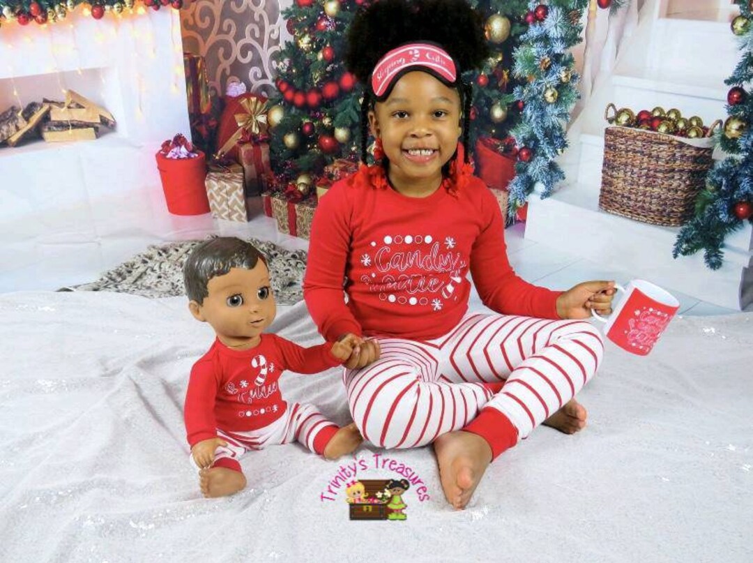 Matching Girl & Doll Pajama Set, Christmas Pajamas, Candy Cane Cutie