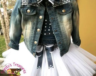 Denim Birthday Outfit, Overall Tutu, Diamonds & Pearls Outfit, Distressed  Denim,jean Jacket,birthday Shirt,tutu Dress, Denim Diamonds Outfit -   Hong Kong