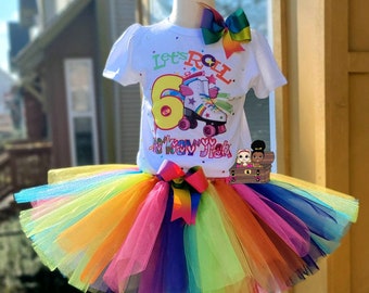 Roller Skating Tutu Set, Skate Party Birthday Outfit, Disco Skate Party, Skating Birthday Shirt, Birthday Tutu, Skating Denim Vest