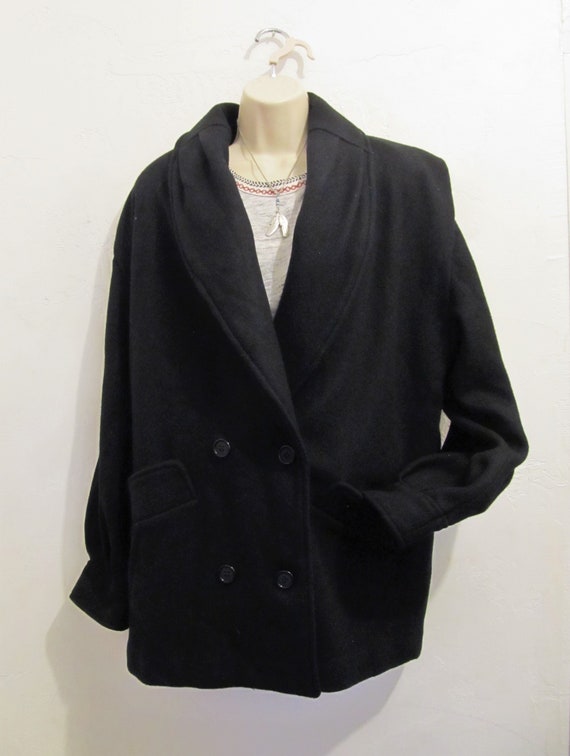 A Women's Vintage 80's,Black Double Breasted,Wool