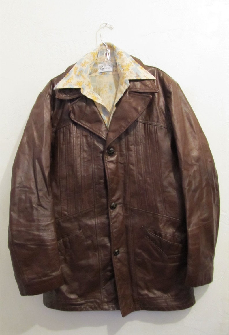A Men/'s Vintage 70/'s,Brown LEATHER Club DISC0 era Jacket By GENUINE LEATHER.M 40L