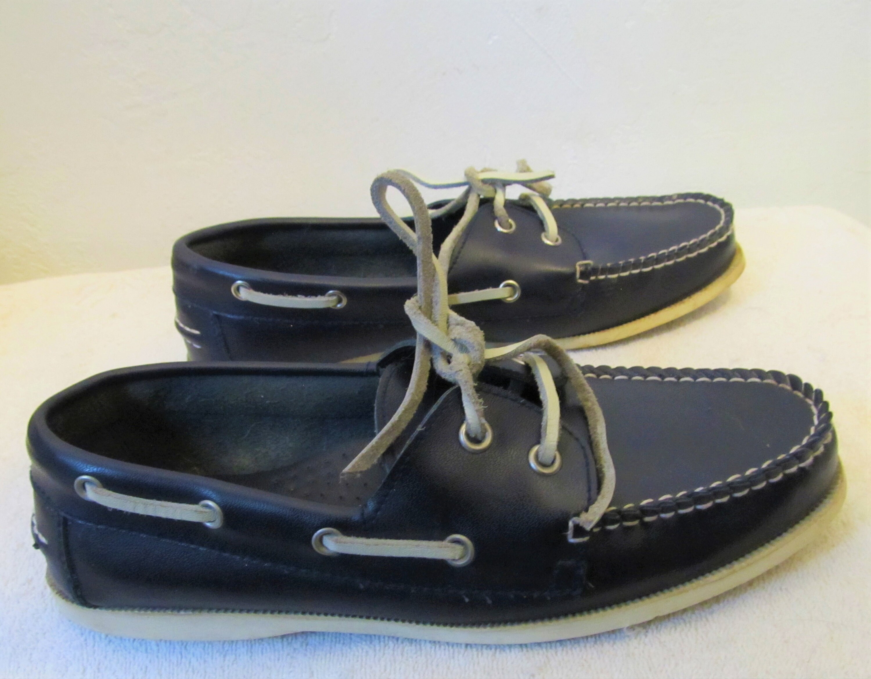Men's Vintage 80'sNavy Blue Leather BOAT SHOES.7D Etsy