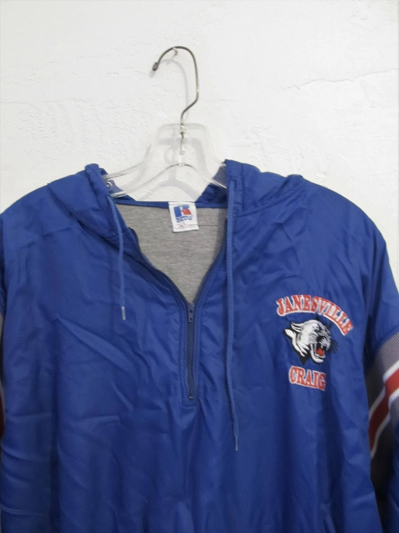 Reduced@@A Men/'s Vintage 90/'s SP0RTY Blue JANESVILLE Craig,Lined Anorak Style Hoodie WINDBREAKER From RUSSELL Athl.L