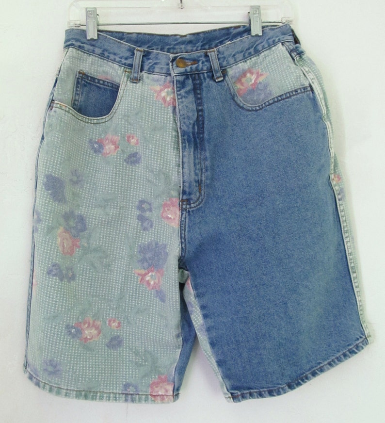 Women/'s Vtg 80/'s,FUNKY Hi Waist,Blue Denim /& Floral Shorts By STEFANO.10