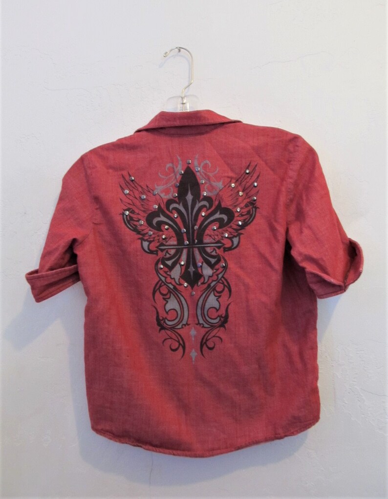 A Teens Girls Vintage 90/'s,12 Sleeve Red DENIM Blouse By JUAGAARS.12