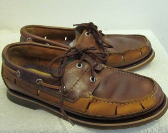 Men's Vintage 90's 2 Tone Brown Perforated BOAT SHOES By NAUTICA.6.5US/5.5/38.5