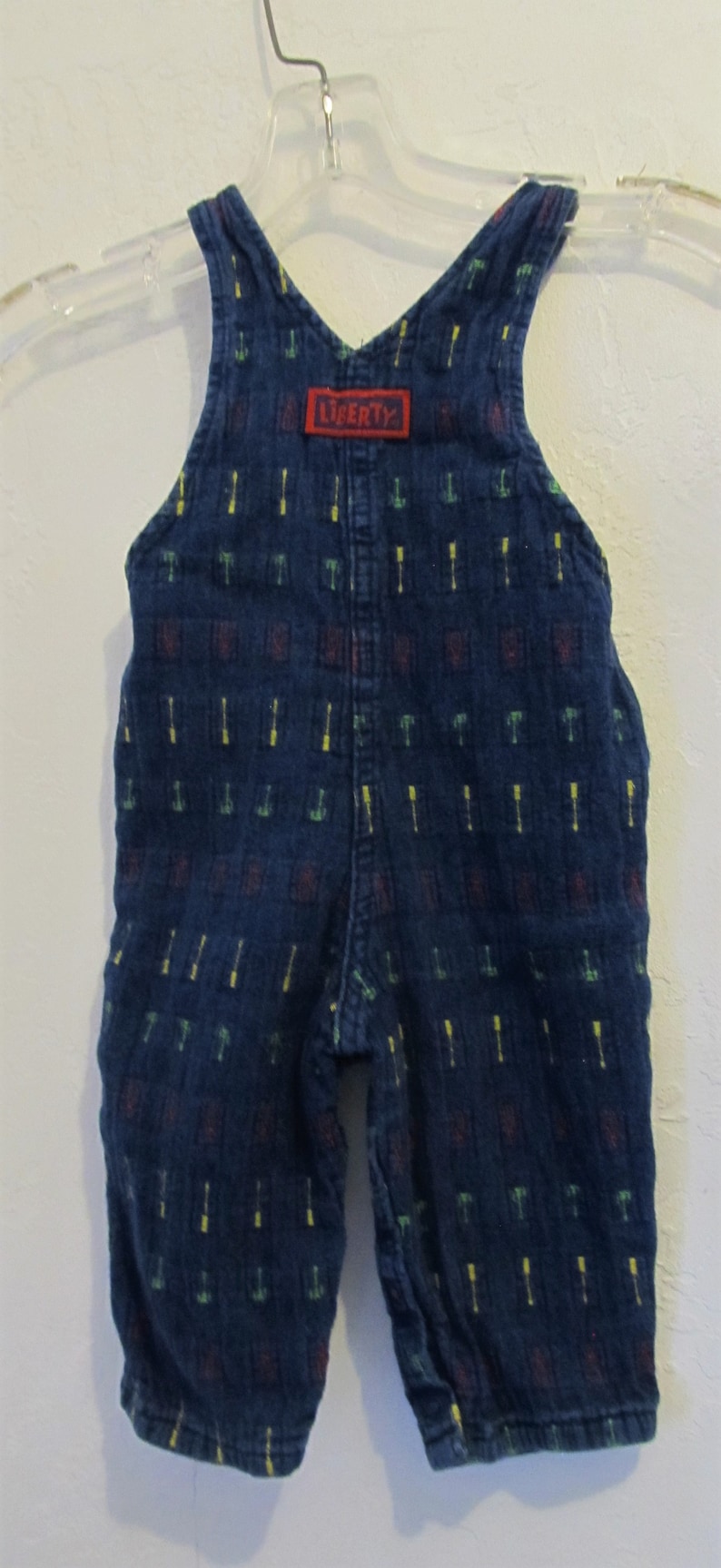 Adorable Little Boy/'s Vintage 90/'s,Blue Embroidered Denim BIB OVERALLS By LIBERTY.12mo