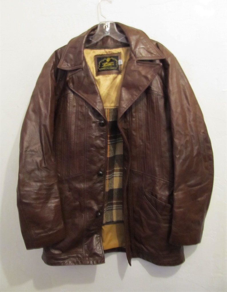 A Men/'s Vintage 70/'s,Brown LEATHER Club DISC0 era Jacket By GENUINE LEATHER.M 40L