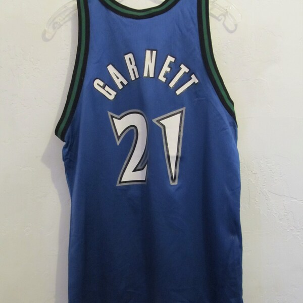 A Vintage Blue #21 GARNETT Mesh Nylon TIMBERWOLVES Basketball Jersey By CHAMPION.M(40)