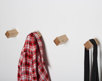 Wooden wall hooks set / coat hooks / wall hanging / clothes storage / Set of 4 hooks