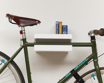 Wood bicycle wall mount / Bike rack for indoor storage / White wooden bike shelf / Wall bike holder