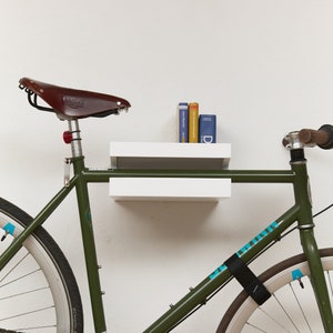 Wood bicycle wall mount / Bike rack for indoor storage / White wooden bike shelf / Wall bike holder