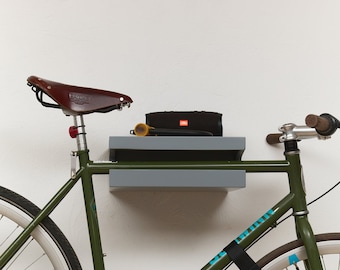 Gray Wood Bike Rack Wall Mount, Bike Wall Hanger,  Wooden Bicycle Shelf