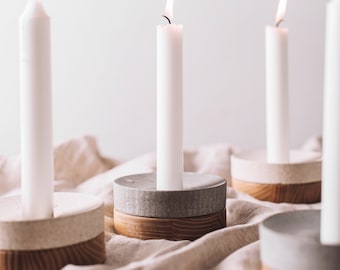 Modern candle holder from wood and concrete / Cement tealight candle holder / Modern minimalist home decor