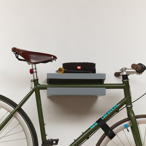 Gray Wood Bike Rack Wall Mount, Bike Wall Hanger,  Wooden Bicycle Shelf