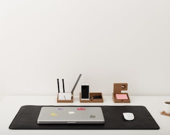 Large leather laptop mat / Leather and felt desk pad / Computer Pad  / Desk Organizer