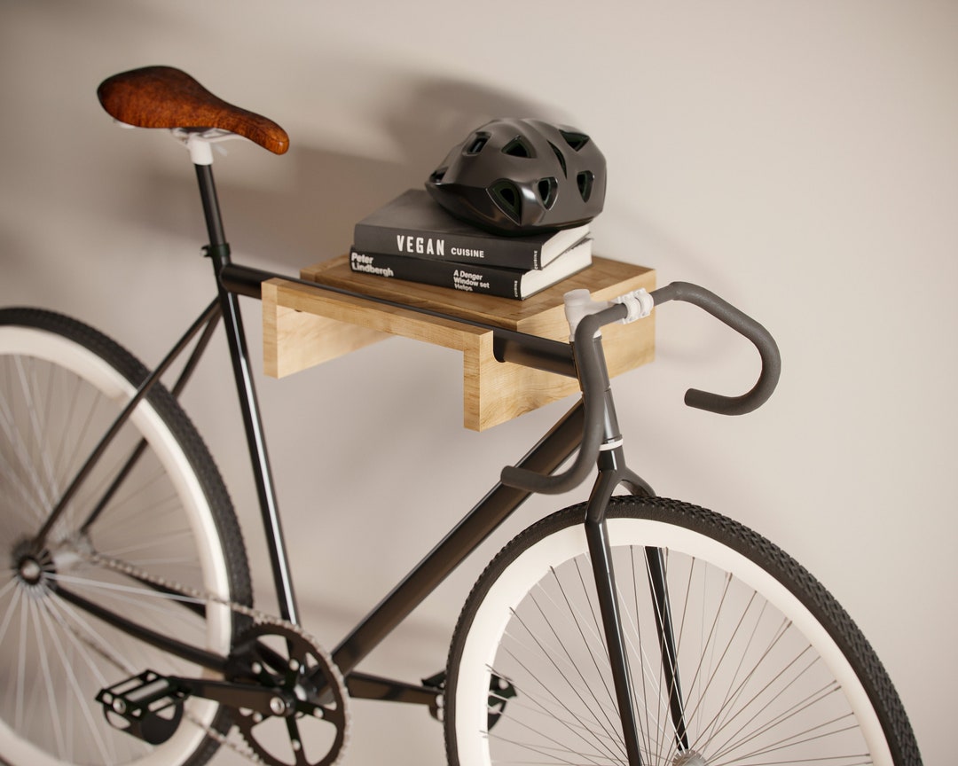 Boladeta - Soporte Bicicleta de Pared de Madera - Colgador de madera porta  bicicletas con balda para colgar el casco junto a la bici : :  Bricolaje y herramientas
