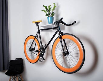 Wooden bike shelf / Gray bike holder / Wall stand for bike storage / wood bike rack