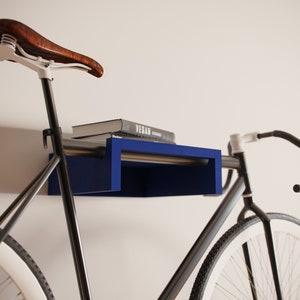 Wooden bike wall mount / Blue wall bike rack / wood bike holder / indoor bicycle storage