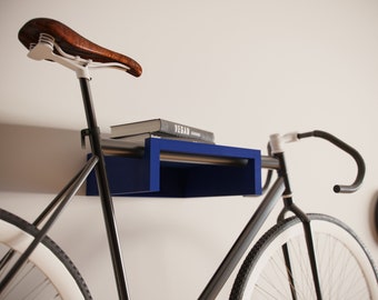 Wooden bike wall mount / Blue wall bike rack / wood bike holder / indoor bicycle storage