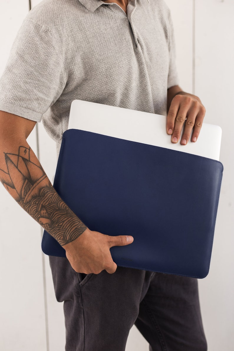 MacBook leather sleeve Laptop sleeve from premium dark blue leather MacBook pro leather cover MacBook air case Apple accessories
