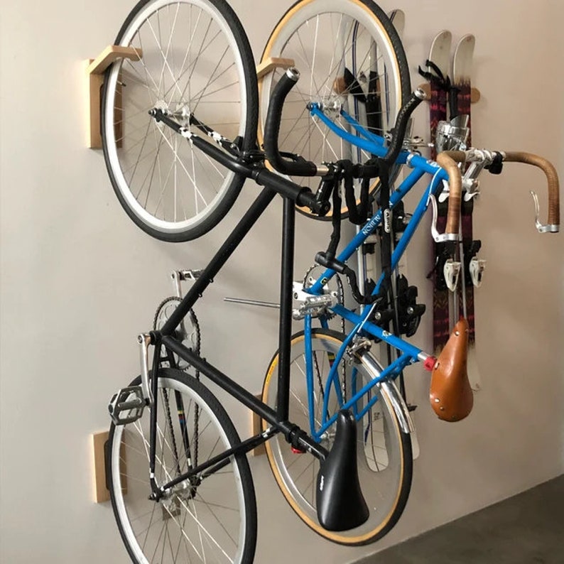 Tokyo bike rack wall mount / Wooden wall hook for bike storage / Vertical bike holder image 3