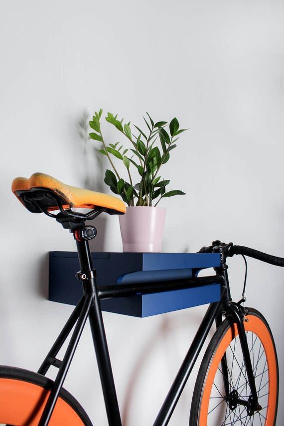 Buy Wood Bike Wall Mount Blue Shelf for Bike Storage Wooden