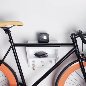Wall mounted bike rack/ wooden bicycle shelf / White bike hanger
