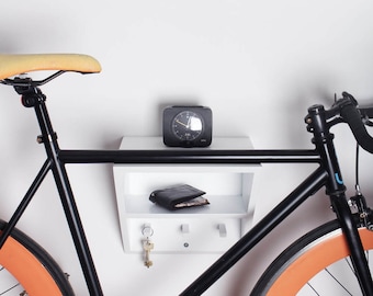 Wall mounted bike rack/ wooden bicycle shelf / White bike hanger