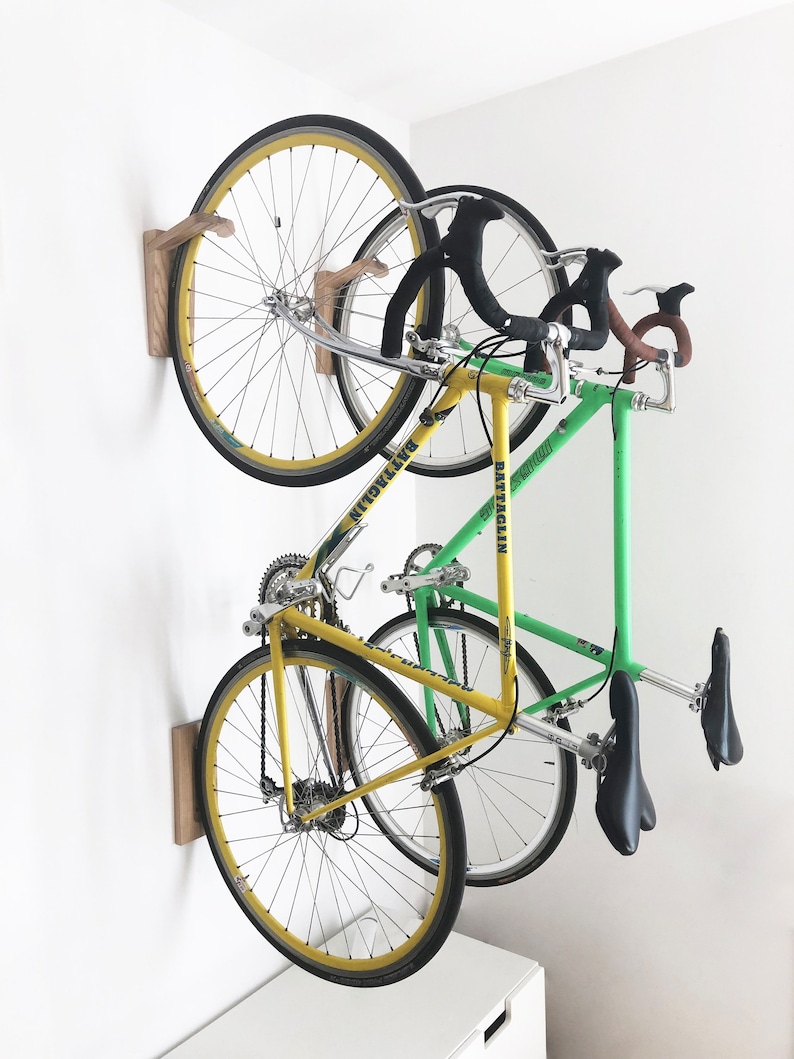 Tokyo bike rack wall mount / Wooden wall hook for bike storage / Vertical bike holder image 1