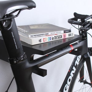 Wooden wall mount bike shelf / Black bicycle hanger/ wooden bike rack image 1