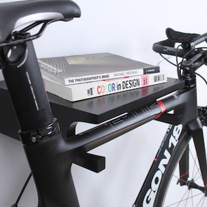 Wooden wall mount bike shelf / Black bicycle hanger/ wooden bike rack
