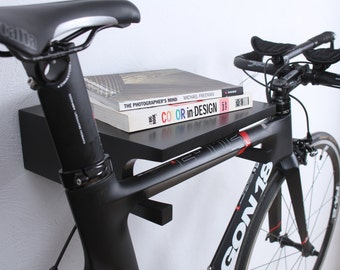 Wooden wall mount bike shelf / Black bicycle hanger/ wooden bike rack