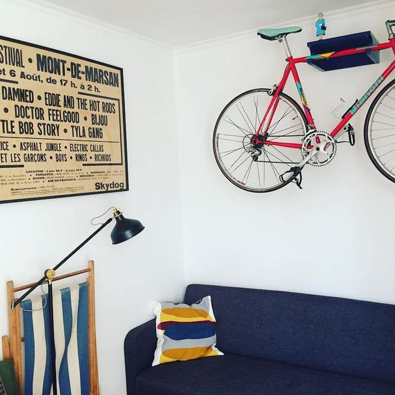Wooden wall mount bike shelf / Black bicycle hanger/ wooden bike rack image 7