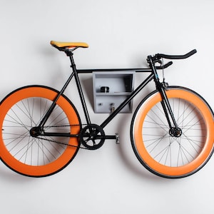 Wooden bike shelf / Wall bicycle hanger / Gray wall bike rack
