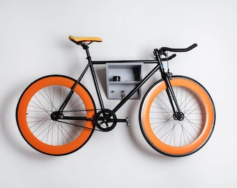 Wooden bike shelf / Wall bicycle hanger / Gray wall bike rack