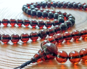 RED DAKINI - 108 baltic amber mala for meditation (size Ø8 colour 5)