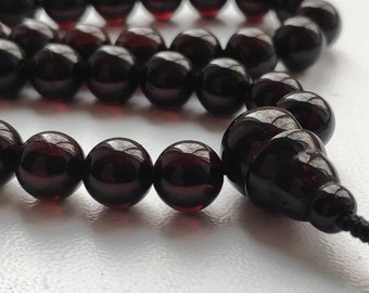 Dark as night: 108 baltic amber mala for meditation for meditation (size Ø7.5 colour 7), buddhist meditation, guru bead, 108 bead mala