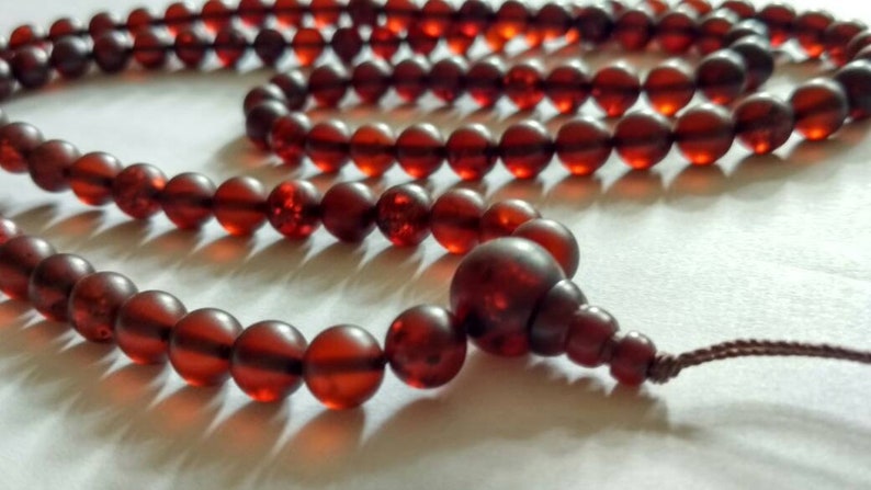 Frost 108 baltic amber mala for meditation for meditation size Ø7 colour 6 frost, buddhist meditation, guru bead, 108 bead mala image 4