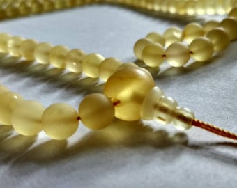 Early summer morning - 108 baltic amber mala for meditation (size Ø7 colour 2 frost), buddhist meditation, guru bead, 108 bead mala