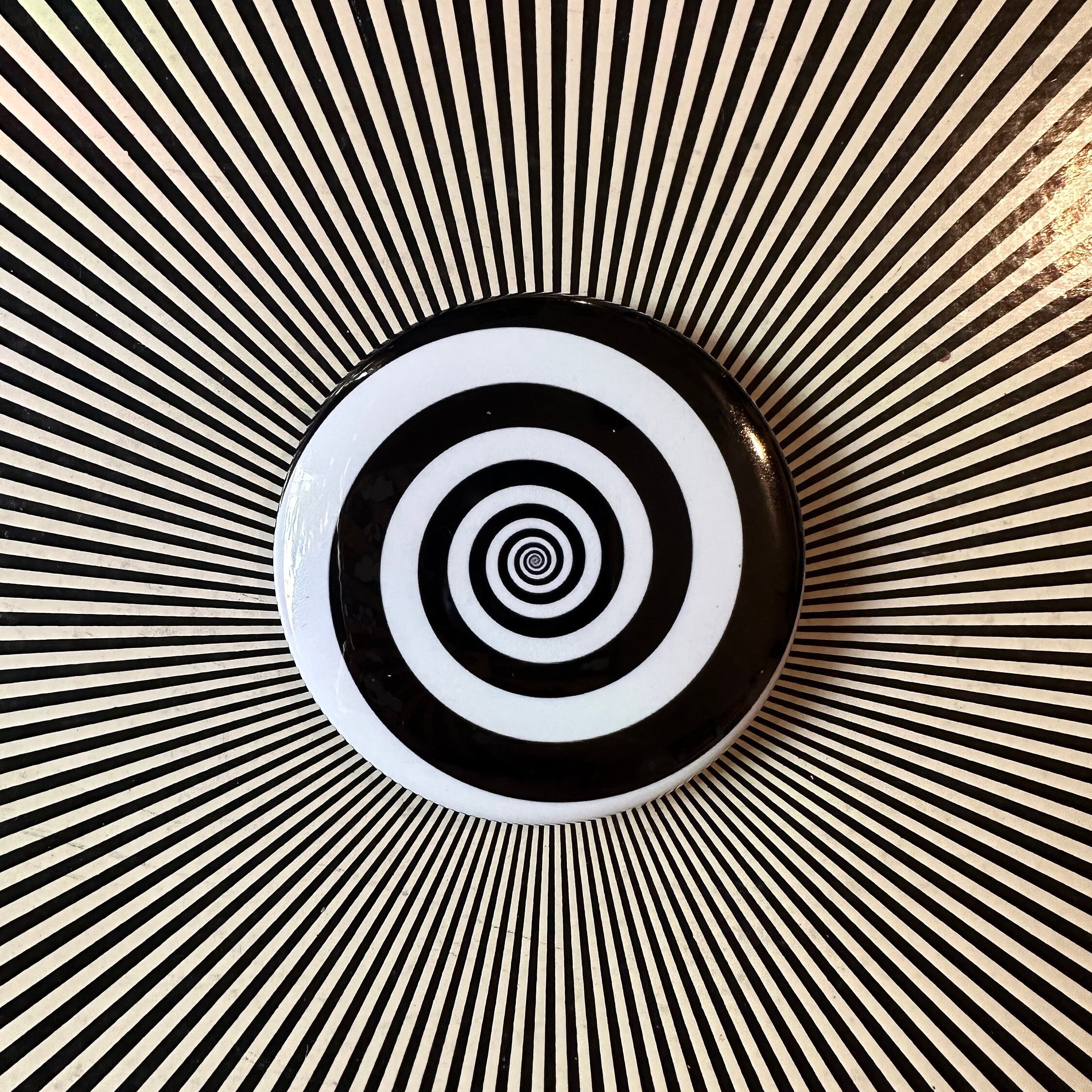 2.25 inch Hypnosis / black and white swirl  pin