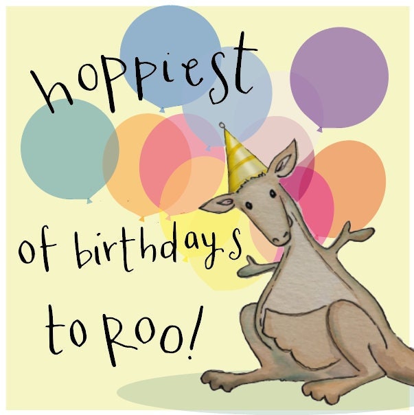 Happy Birthday Card With Kangaroo and Balloons Hoppiest of - Etsy Australia