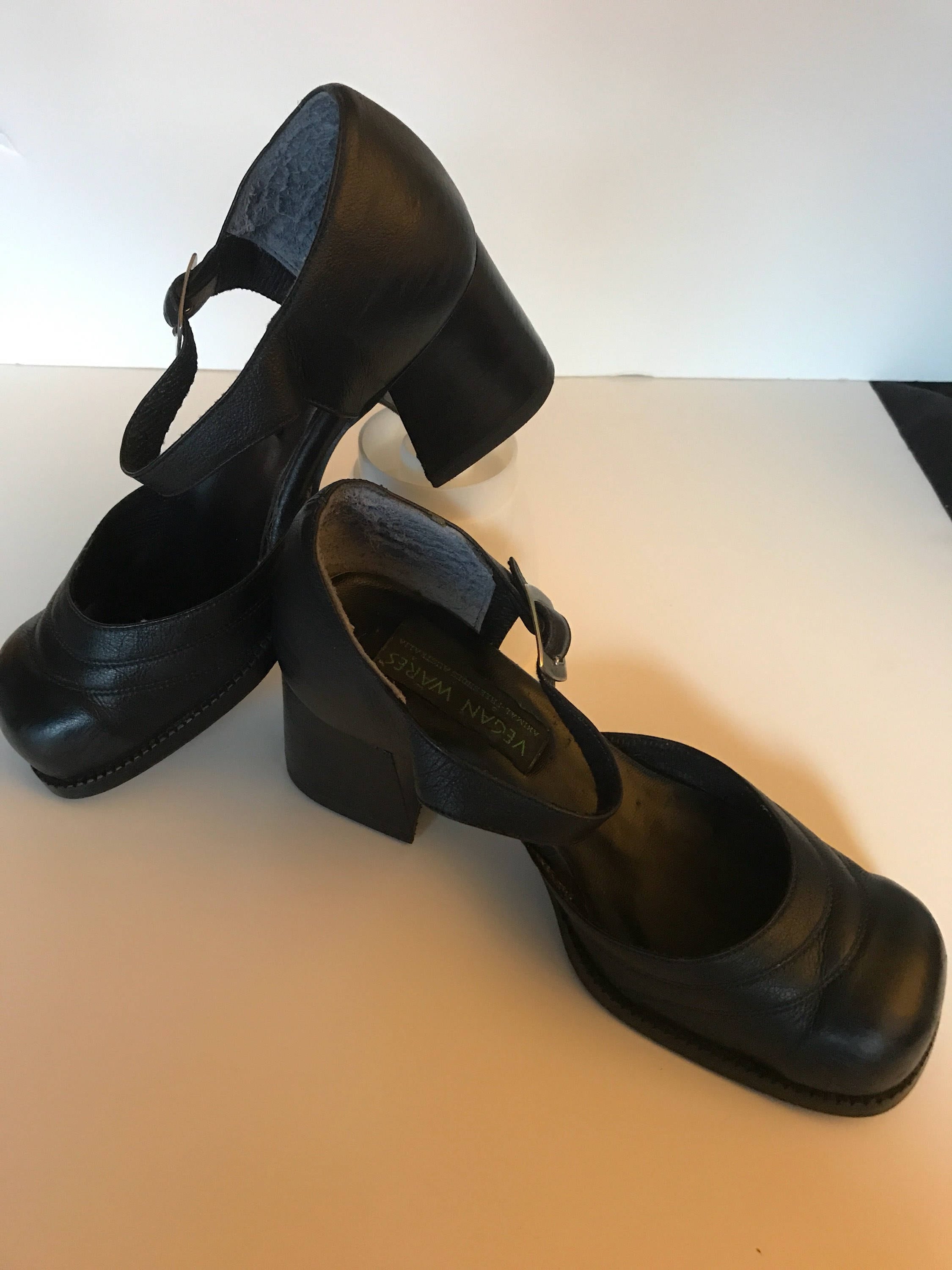 SHOES Black Mary Janes with strap. Vegan non leather handmade Etsy