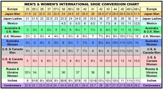 SIZE CONVERSION CHARTS-womens & men's clothing | Etsy